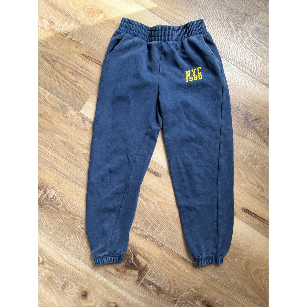 NYC 1980 Jogger Sweatpants Womens Small Navy Graphic Cozy Lounge‎